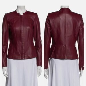 Layfette 148 Womans Red Wine Leather Jacket/Coat XS-2 Fitted
